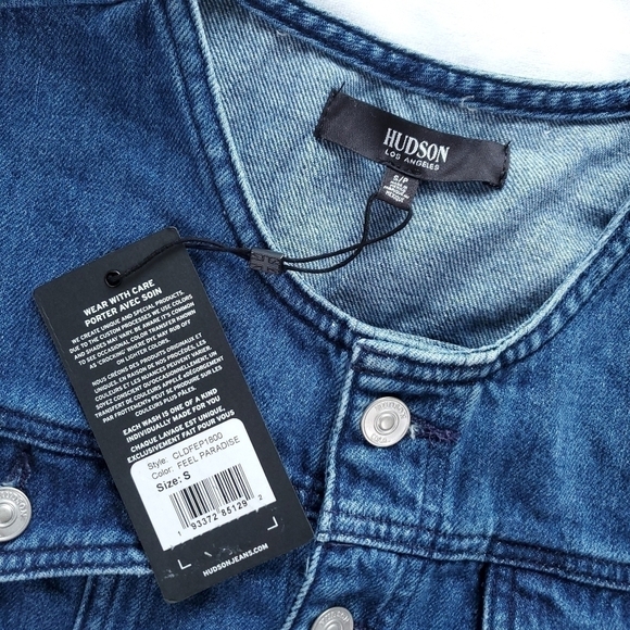 Hudson Blouson Sleeve Paper Bag Denim Longsleeve Dress - Medium Indigo Blue - Picture 12 of 16